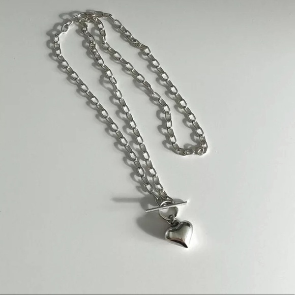 925 Sterling Sliver Chunky Toggle Heart Necklace - Picture 6 of 7